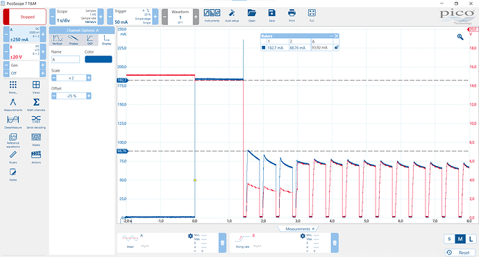 82 ohms on P10, connected after start, and then another 82 ohms connected in parallell temporarily, without Rlimit