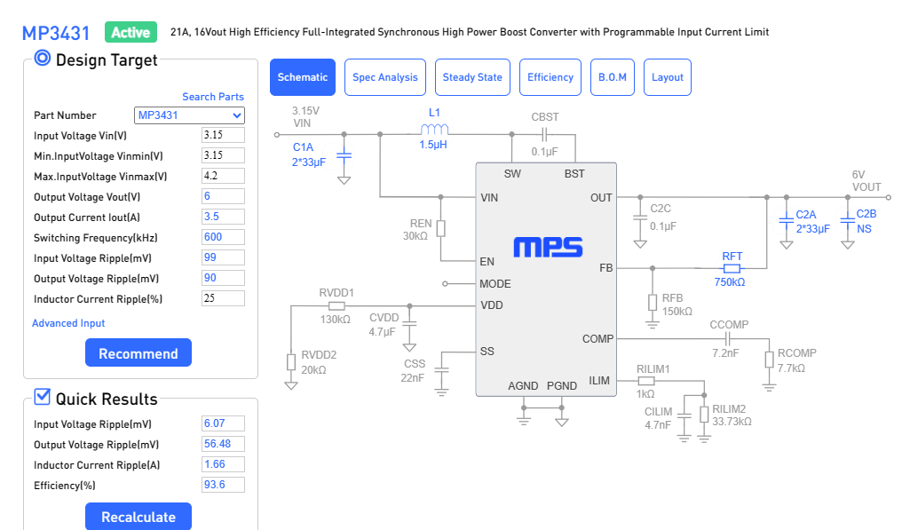 DC DC Converter design online tool component suggestion - DC-DC Power